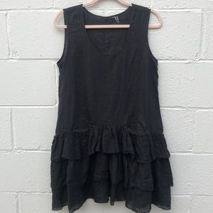 Soft Surroundings black 100% Linen ruffled dress S
